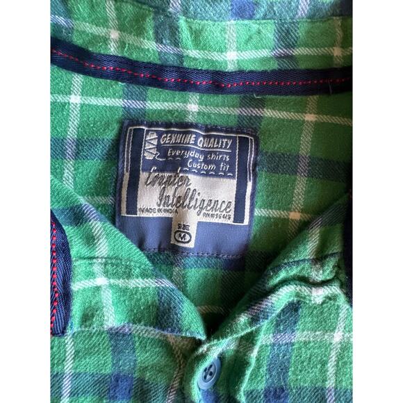 Counter Intelligence M Green Blue White Tartan Plain Flannel Button Up Shirt - Picture 2 of 7